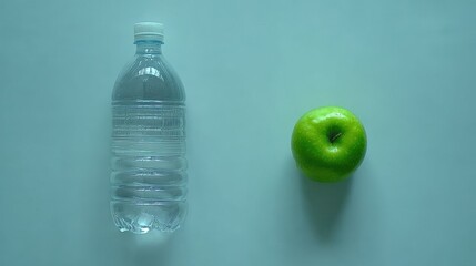 Bottle of sparkling water and green apple