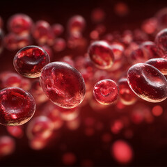 red blood cells flowing through vein, haemoglobin, anaemia concept, women's menstrual health, 3d medical healthcare