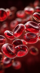 red blood cells flowing through vein, haemoglobin, anaemia concept, women's menstrual health, 3d medical healthcare