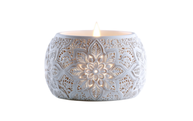 Studio shot of ceramic candle holder featuring intricate design emphasizing festive decoration and elegant styling isolated on transparent background PNG