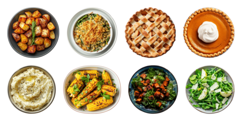 PNG Delicious assorted Thanksgiving dishes, element set on transparent background