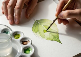Botanical watercolor painting demonstration of delicate vibrant leaf form