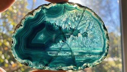 Polished Blue Agate Slice Close-up Window View