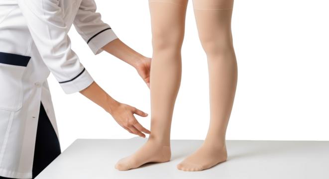 Medical professional adjusting compression stockings on a patient's legs isolate healthcare doctor therapy - Powered by Adobe