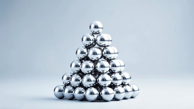 Minimalist pyramid of chrome spheres against a soft gradient background