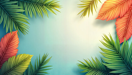 Tropical palm leaves on colorful background
