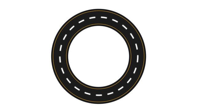 Circular road animation, highway view from above, city street view, rotating road, broken line animation 4k video