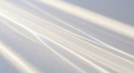 白い背景に斜めに差し込む明るい自然光が美しい光の線と複雑な屈折模様を描き出しミニマルで穏やかな美しさを醸し出す. AI Generated