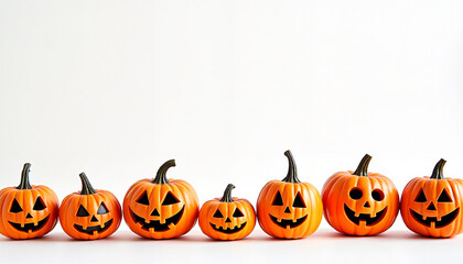 Decorative Halloween pumpkins with varying faces on white background
