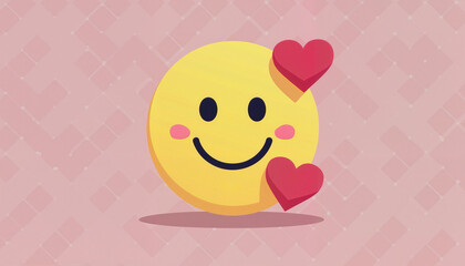 Happy smiley face with hearts on pink background

