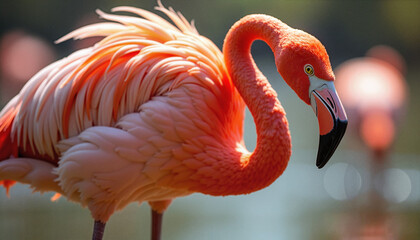 Obraz premium Flamingo showcasing vibrant feathers in natural habitat 