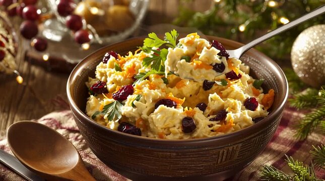 Traditional polish christmas salad with celery root, carrots, and cranberries