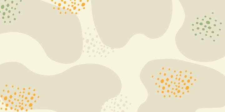 Abstract background with organic beige shapes and colorful dot clusters.