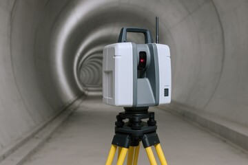 3D Laser Scanner on Tripod Capturing Data Inside Tunnel for Surveying and Construction Applications