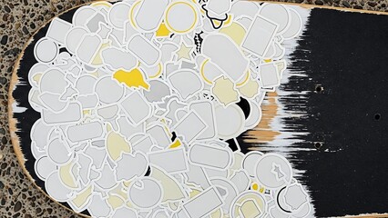 Skateboard Art - Abstract Design with White and Black Paint.