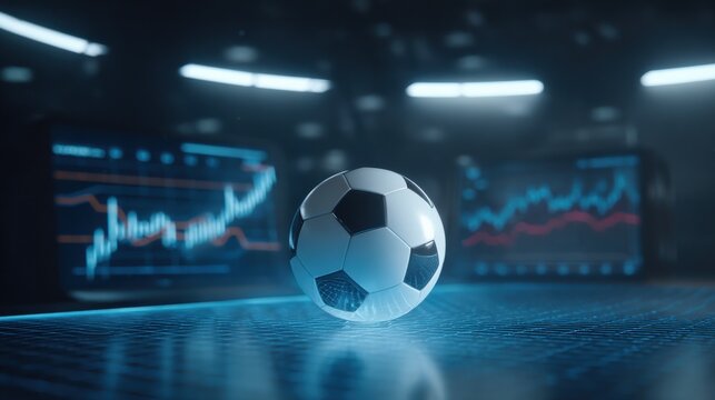 Soccer ball with financial charts background representing sports investment and trading strategies in a digital environment - Powered by Adobe