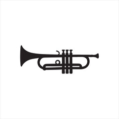 Naklejka premium Elegant Trumpet Silhouette on White Background Perfect for Music Themed Designs and Creative Projects involving Brass Instruments silhouette
