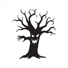 Spooky Halloween Tree Silhouette with Evil Grin Perfect for Holiday Decorations and Creepy Designs for the Season