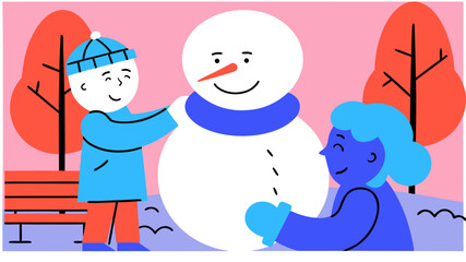 Children building snowman in winter park winter vector illustration