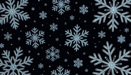 A sketch of ice blue snowflakes on a black background. 