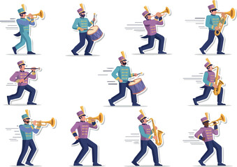 Marching Band Musicians Illustration Set in Various Poses