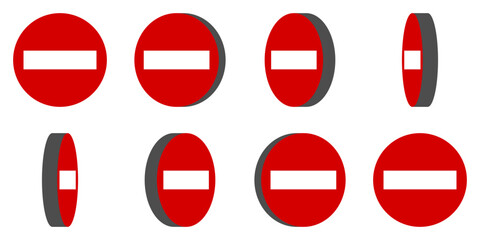 8 Frame Sprite Sheet of Red and White Round Stop Sign Do Not Enter or Closed Symbol Icon Set for Game or App Animation. Vector Image.