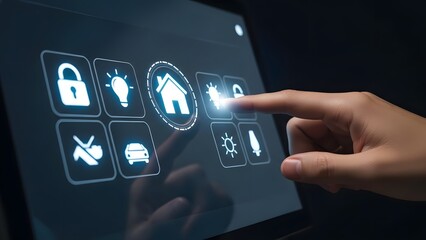 Digital communication concept: A business finger presses the technology button on a mobile phone screen for online web access