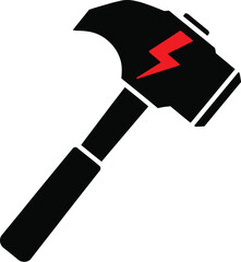 A black hammer icon with a red lightning bolt design on its head