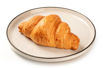 Fresh criossant on beige plate onwhite background.