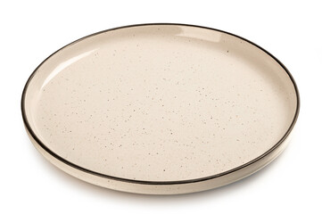 Empty plate in beige color on white background.