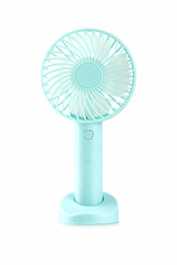 Small portable handheld fan for persalnal cooling isolated on white background.
