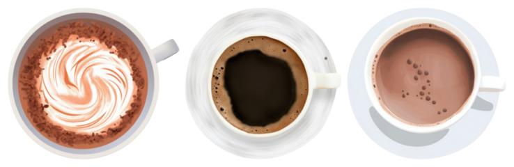 Assorted coffee and cocoa cups