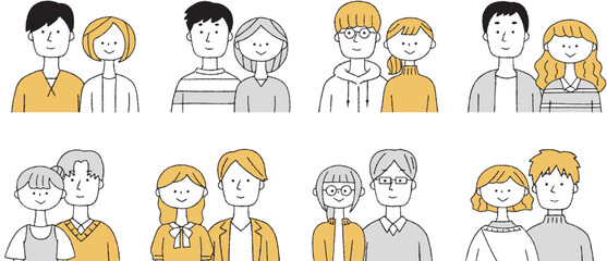 若い夫婦の上半身セット単色