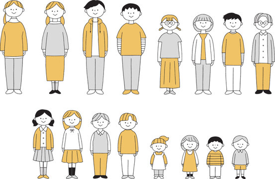 幼児から中学生までの子供達セット単色