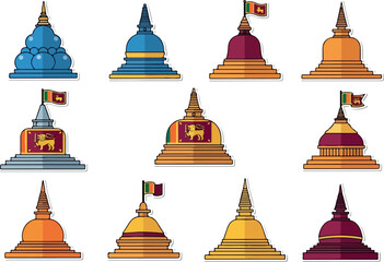 Sri Lankan Stupas Collection A Set of Colorful Architectural Icons