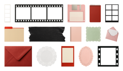 PNG Vintage stationery collage elements, element set on transparent background
