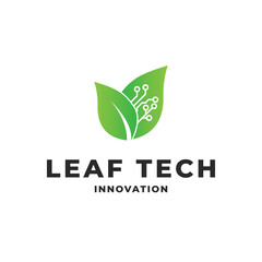 leaf tech nature logo design concept idea