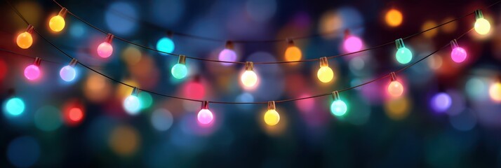 Vibrant Celebration - Colorful Bokeh and Retro String Illuminations for a Joyful Festive Atmosphere