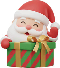 Cute 3D Santa Claus Peeking from Gift Box &ndash; Christmas Character Illustration