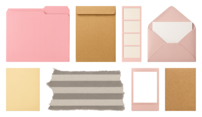 PNG Colorful stationery set arrangement, element set on transparent background