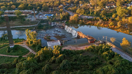 Aerial view of waterfall at the mill