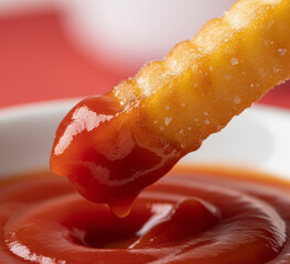 Crispy French Fry Dipped in Rich Ketchup