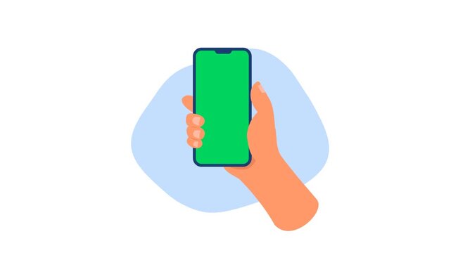 Animation finger scrolling a smartphone with a green screen display
