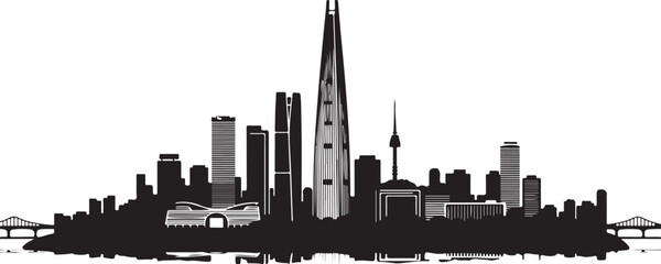 Fototapeta premium The City Skyline Silhouette Bundle features a stylish collection of bold, clean urban skylines designed in crisp black silhouettes
