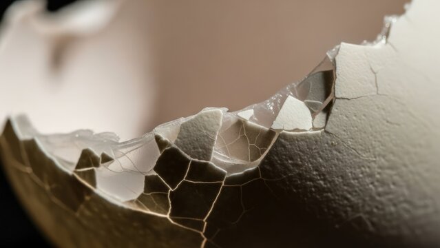Stunning macro texture reveals fragile shattered edges of a delicate white eggshell fragment