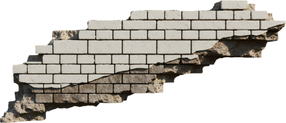 A weathered section of white brick wall revealing rough weathered stone beneath its crumbling surface old damaged texture