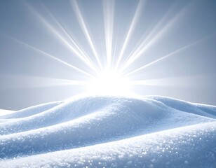 bright sunburst radiating over smooth snowy hills creating glowing winter landscape with peaceful serene mood
