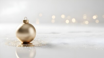 Elegant Golden Christmas Bauble on Shiny Surface with Soft Bokeh Background