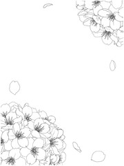 さくらのブーケ風フレーム②黒線画_花びら_縦