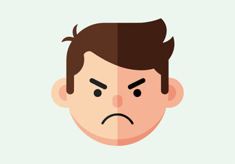 Minimal vector avatar of a man frowning, flat color blocks, rounded features